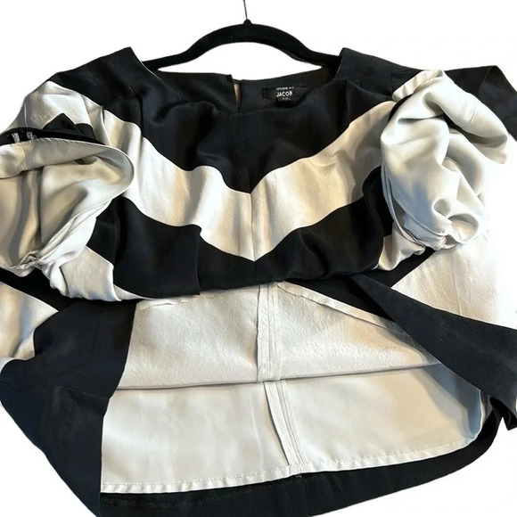 Jacob   chevron silk dress. Black & white,fit & flare colorblock  EC,Small - Picture 11 of 12